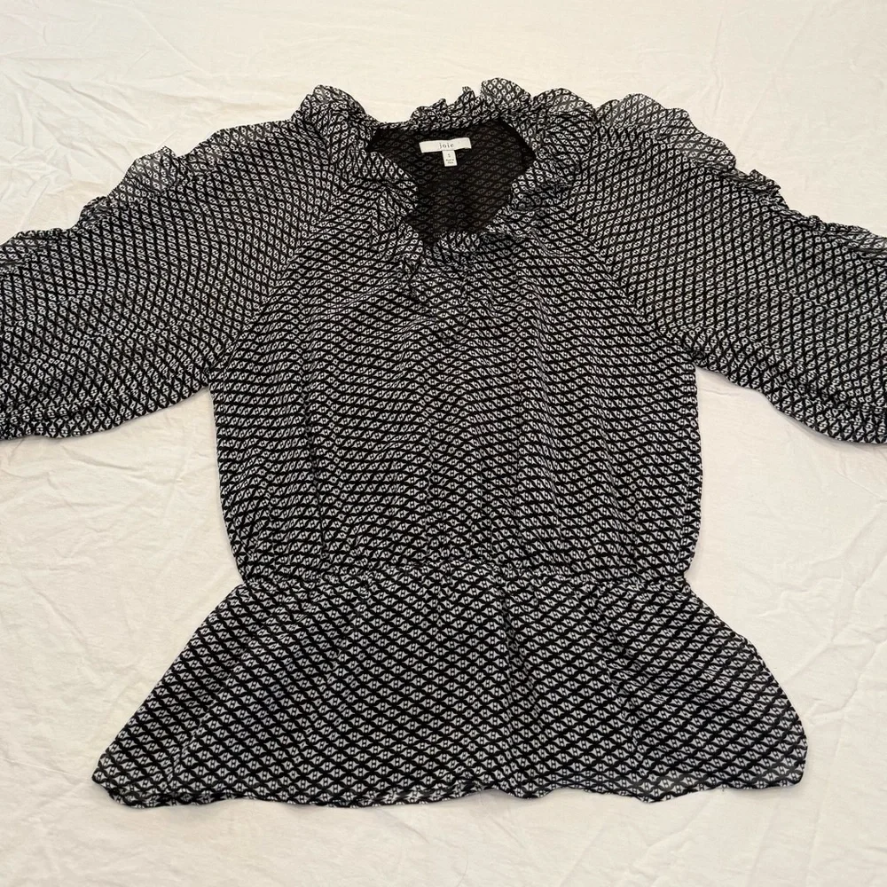 JOIE Zaida Ruffled Printed Silk-Chiffon Peplum Blouse Size Small - Picture 5 of 7